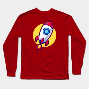 Rocket Flying To The Moon Cartoon Long Sleeve T-Shirt